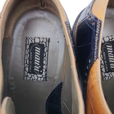 Mauri Vintage Alligator Exotic Mens 12M Honey Tan Navy Blue  display picture 1