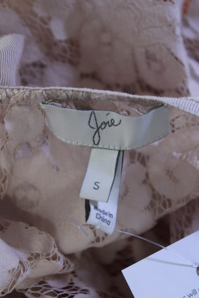 Blusa Top Joie Mujer Transparente Floral Encaje Cuello Redondo Manga Corta Rosa Talla S Foto 4 de 4