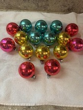 Vintage 50’s-60’s Blue Gold Pink Glass Ornaments Made In USA Set Of 16 Read