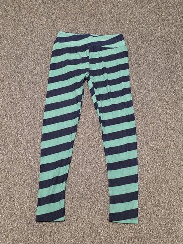 Lularoe OS Leggings- NWOT- Green and Navy Stripe- Geometric Print- Nautical - Picture 3 of 3