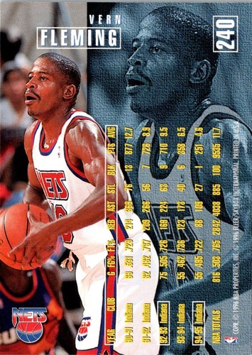 1995 Fleer Vern Fleming #240 New Jersey Nets Basketball Karte - Bild 2 von 2
