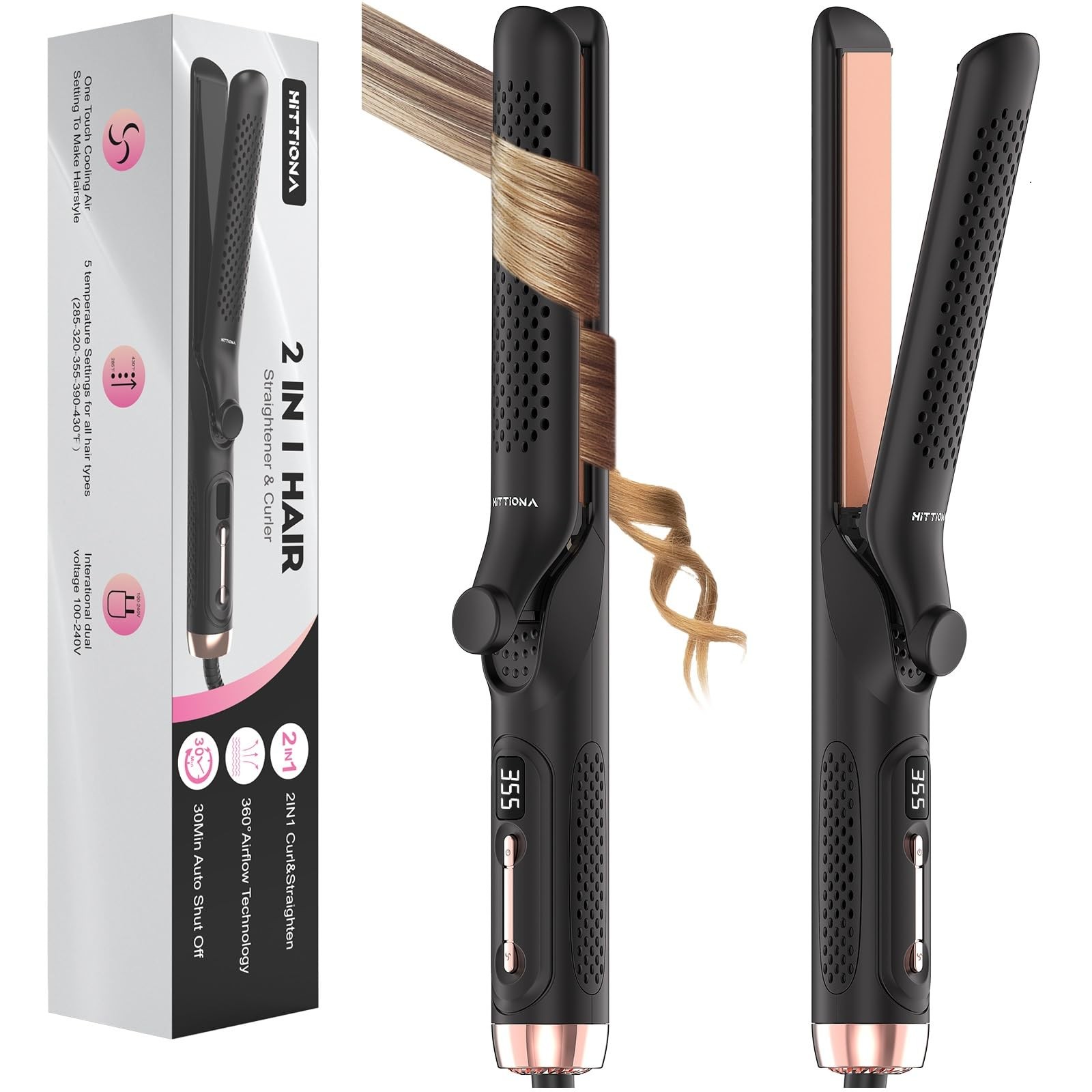 360° Airflow Styler - 1.25 Inch Curling Iron & Hair Straightener with Dual Function