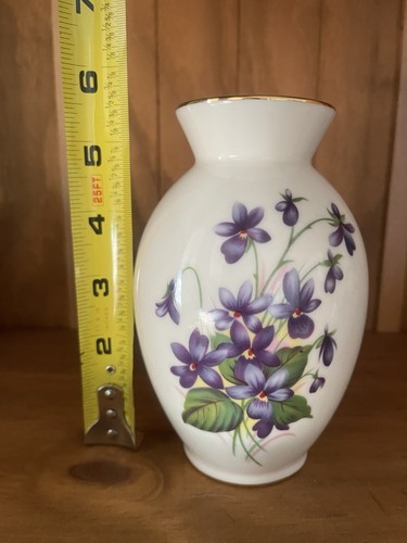 Burton & Burton ~ Blumen Porzellan Vase ~ lila Veilchen mit Goldrand ~ 5,5" hoch - Bild 5 von 6