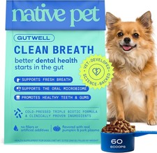 Native Pet GutWell Clean Breath Dog Dental Powder Plaque Tartar Remover 60 Scoop