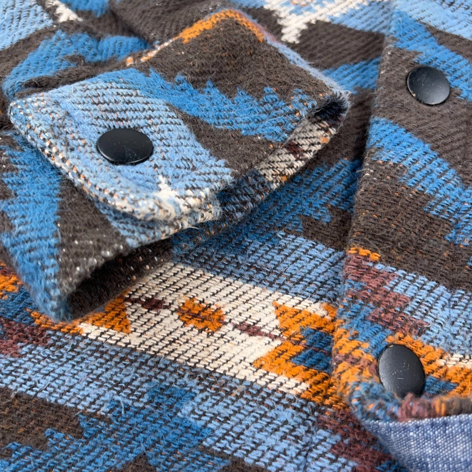 Rock & Roll Denim Shacket Men Small Brown Blue Southwestern Aztec Snap Unlined - Image 4 of 4