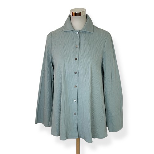 New! Marla Wynne Size Small Shirt Tunic Blouse Aqua Blue Long Sleeve - Picture 1 of 8