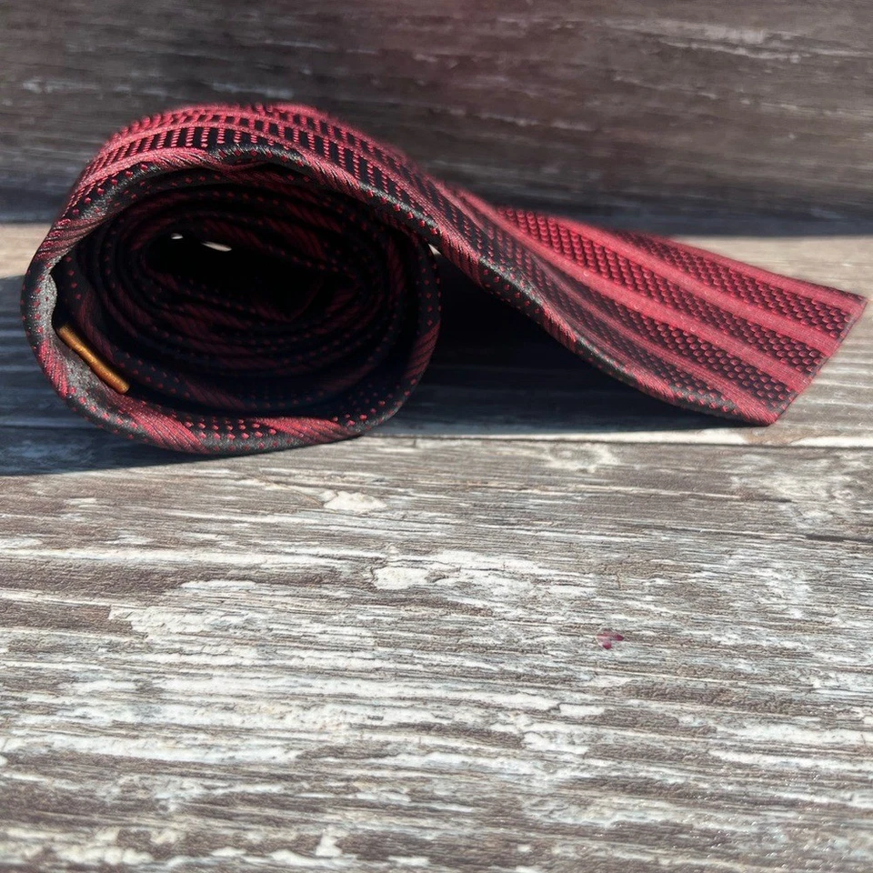 Corbata Steven Land Vintage Formal Hombre Corbata Negro Rojo Rayas Micro Punto Patrón Foto 3 de 4