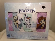 6 Disney Frozen Girls Socks Size 6-10.5