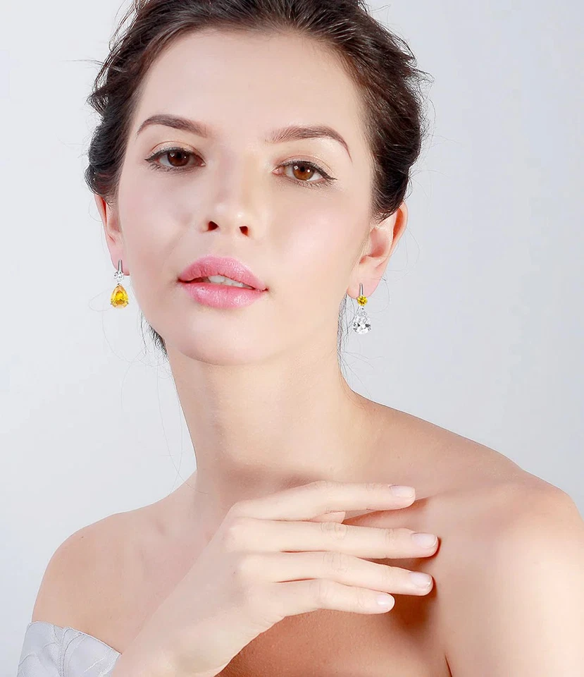 2ct Natural Citrine & Diamond Elegant Teardrop Drop Earring 14k Solid White Gold Foto 4 de 4