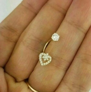 Authentic 0.50Ct Lab Created Diamond Heart Belly Navel Ring Body Piercing 14K Gold Plated