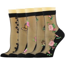 YFUNNLE 5Pairs Womens Sheer Socks Summer Thin Transparent Nylon One Size, 1