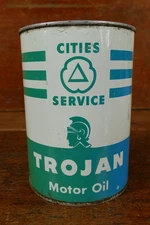 Vintage 1950s Cities Service Trojan Motor Oil Metal One Quart Oil Can - Empty