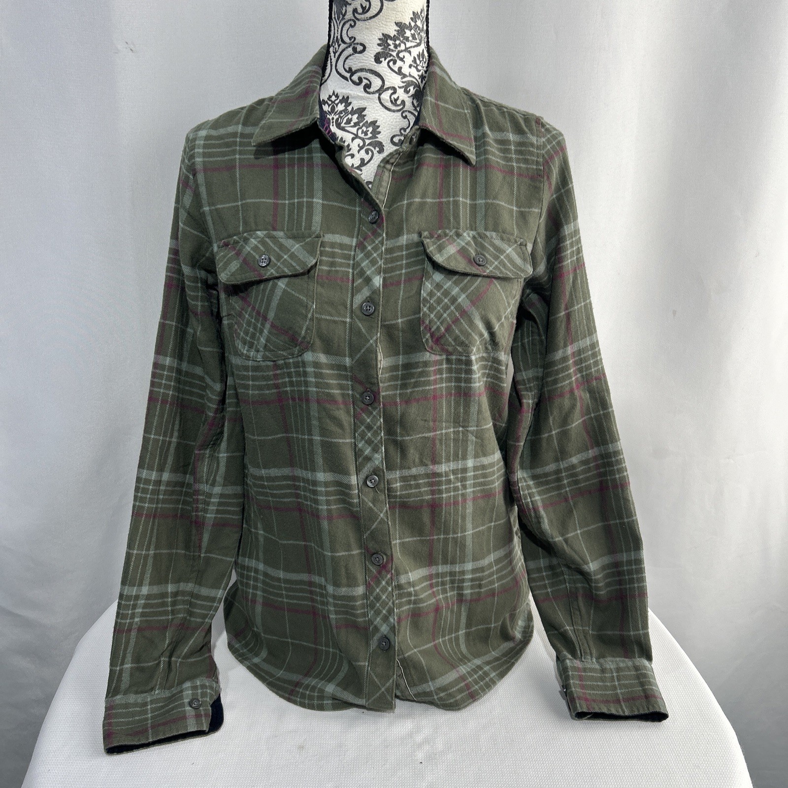Marmot Shirt Womens Medium Button Up Flannel Plaid Long Sleeve Hiking Outdoors