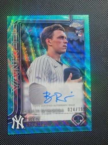 Ben Rice 2025 Topps Chrome Update Debut Auto Aqua Wave Refractor /199 - Yankees