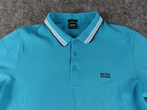 Polo Hugo Boss uomo 2XL blu maglia piqué (USA slim fit) manica corta logo