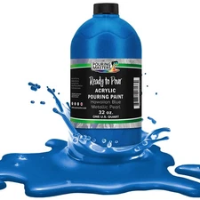 Pouring Masters Hawaiian Blue Metallic Pearl Ready Pour Acrylic Paint 32oz Fluid