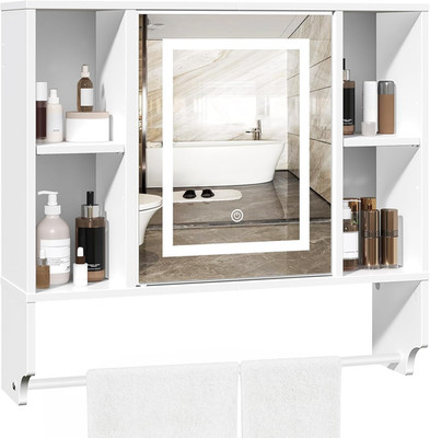 Elegant White Wall-Mounted Bathroom Cabinet with Mirror & LED Lighting