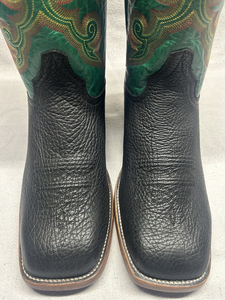 NEW Buckaroo Hondo Men's 13 EE Black & Green Bullhide Leather Pull ...