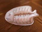 Vintage Frankoma Pottery Fish Bone Ashtray T8 Cream & Brown 7" Ceramic