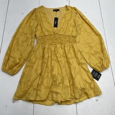 Lulus Tomorrow & Always Yellow Burnout Floral Mini Dress Women’s Size Medium New