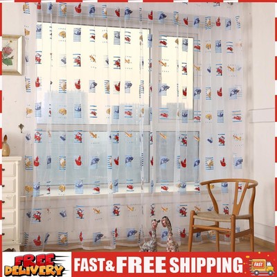 Kids Lightweight Gauze Curtain Car Pattern Tulle Curtains for Room Door Window S