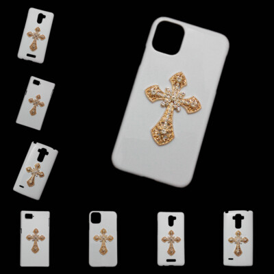 Cover For Various Phones 3D Gold Cross White Back Hard Protective Skin Case