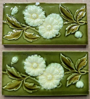 ENGLAND - 2 ANTIQUE ART NOUVEAU MAJOLICA BORDER TILES C1900 | eBay