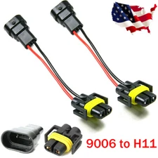2x 9006 Sockets To H11 Bulbs Adapter Headlight Conversion Wire Pigtail Connector