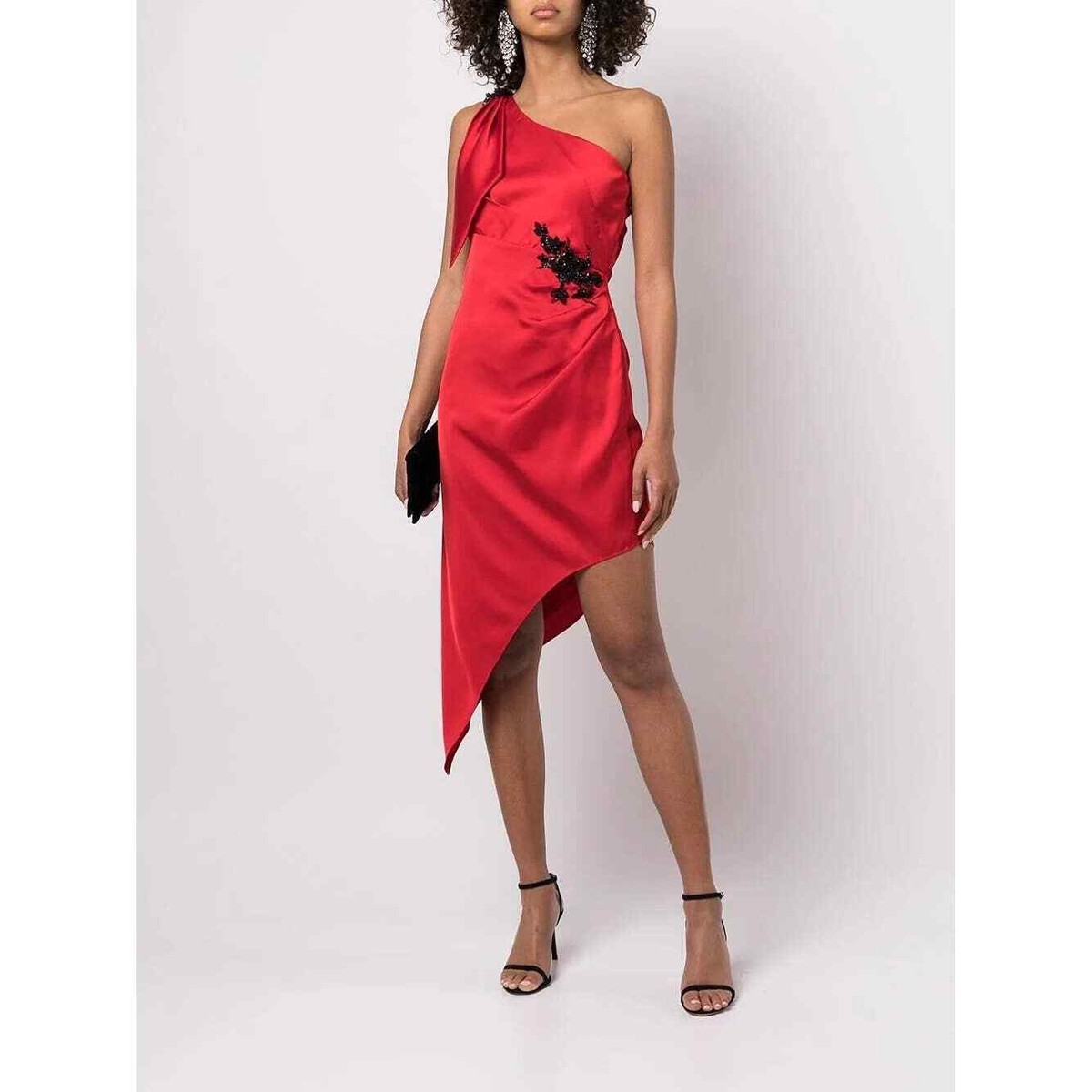 Marchesa one shoulder satin back crepe dress red US4