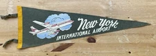 Vintage New York International Airport 27" Felt Pennant w Airplane Graphic