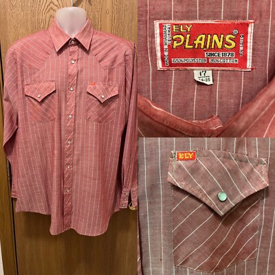 Ely Plains Western Shirt Long Sleeve Snap Button Up Size:17 Multicolor Stripes