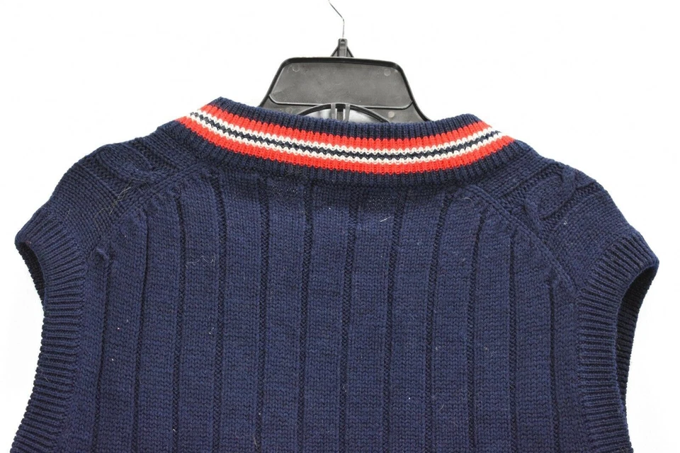 Chaleco Suéter Suéter Gant Para Hombres Azul Cuello en V Tejido con Cable Informal Lana The Rugger L Foto 4 de 4