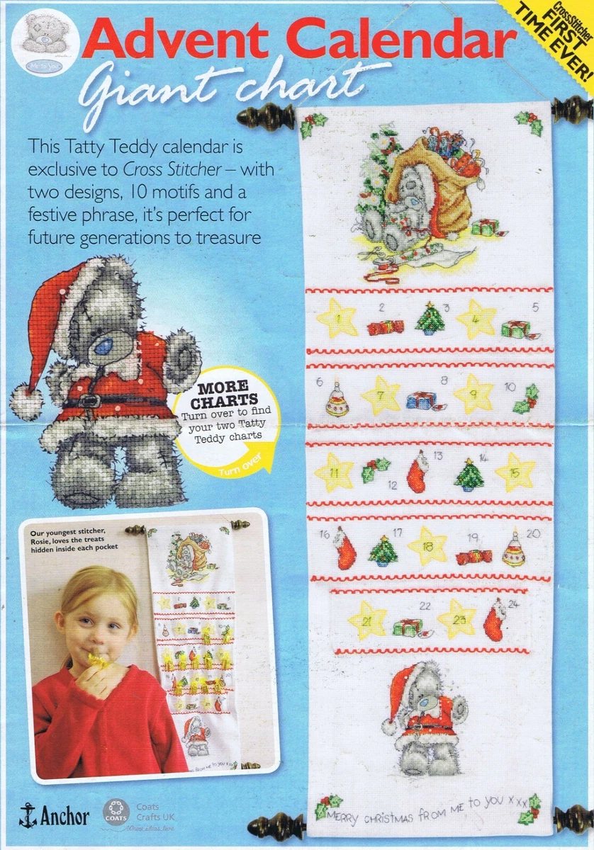 Christmas Cross Stitch Tatty Teddy Patterns Calender Chart 57 x 20