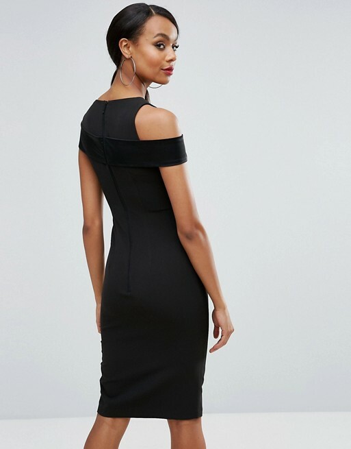 VESPER midi pencil dress with off shoulders and front lace detail size