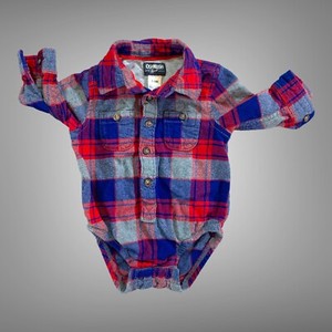 OshKosh B'gosh 3-6 Month One Piece Flannel Shirt Snap Closure