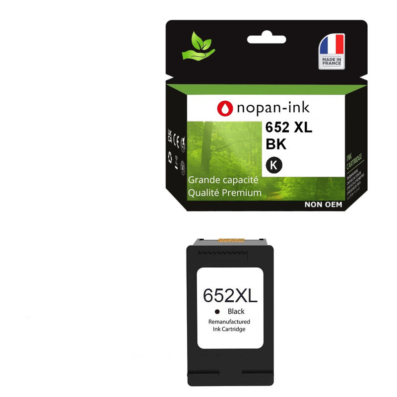 HP 652 XL Noir cartouche compatible fabriquee en France pour imprimante jet d'encre