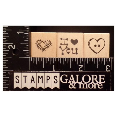 Judith Rubber Stamps SET 3 BUTTON & STITCHED HEART I LOVE YOU VALENTINES #451