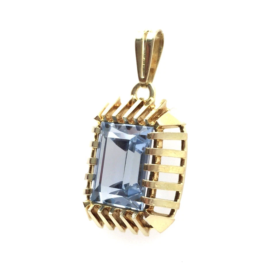 8kt Gold Anhänger hellblauer Spinell Smaragd Schlif 333 Gelbgold Schmuck 3.1cm - Bild 2 von 4