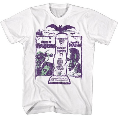 Hammer Horror Double Creature Feature Dracula Frankenstein White T-Shirt