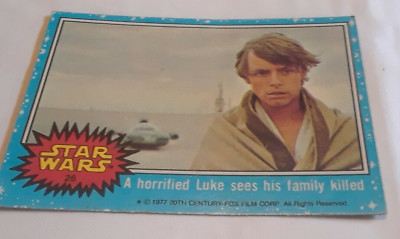 1977 Topps Star Wars Ser 1 Blue #26 A Horrified Luke Sees His Family Killed