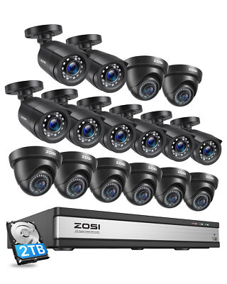 ZOSI H.265+ 16 CH HD Full 1080P Surveillance CCTV DVR Security Camera System 2TB