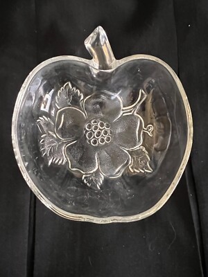 1950s Vintage 4 3/4'' Apple-Shaped Glass Dessert Bowls w/ Blossom Design