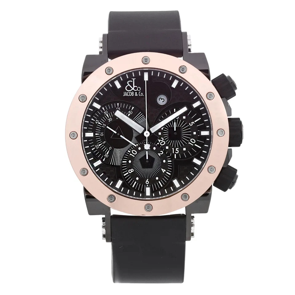 Reloj automático para hombre Jacob & Co Epic II 18k oro rosa acero esfera negra E2-PRGBCB