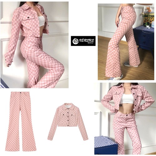 Pantaloni Donna Quadri Zampa Giacca Crop Jacket Woman Wide Trousers TRA049  - VM | eBay