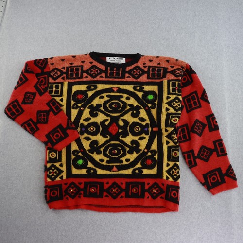 Kitty Hawk Vivian Wang Womens Size Small Sweater Colorful Geometric Design VTG - Picture 1 of 14