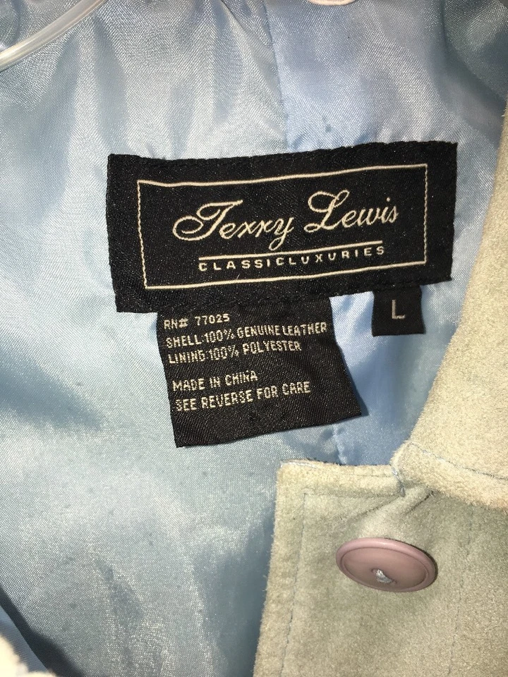 Terry Lewis Classic Luxuries Blue Button Front Long Sleeve Leather Jacket LARGE - Image 3 of 3