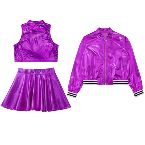 Kids Girl's Crop Top With Skirt Sport Dance Outfit Cheerleading Tracksuit Jazz - Picture 32 of 63