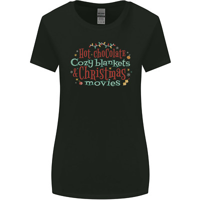 Lustiges Damen-T-Shirt Xmas Hot Chocolate & Movies Weihnachten breiter geschnitten