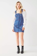 Urban Outfitters BDG Femme Utility Skirtall Overall- Blue Denim Red Strip Size L