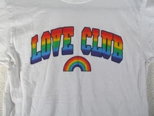 Brisco Brands Women Junior Tshirt Medium White "Love Club" Rainbow